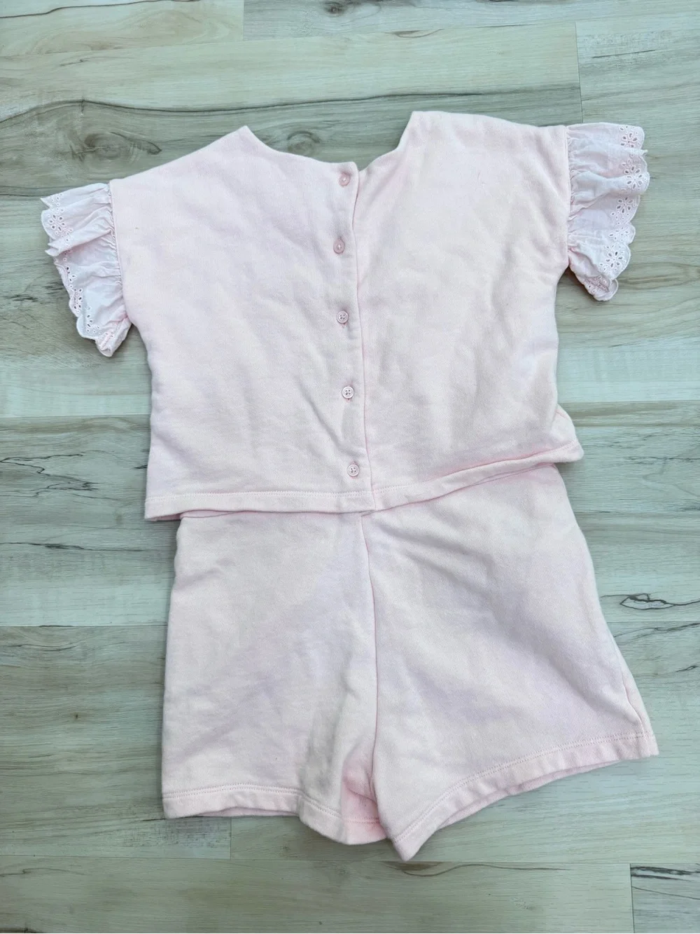 Janie & Jack one piece pink ruffle bow romper jumpsuit comfy cotton blend Sz 7